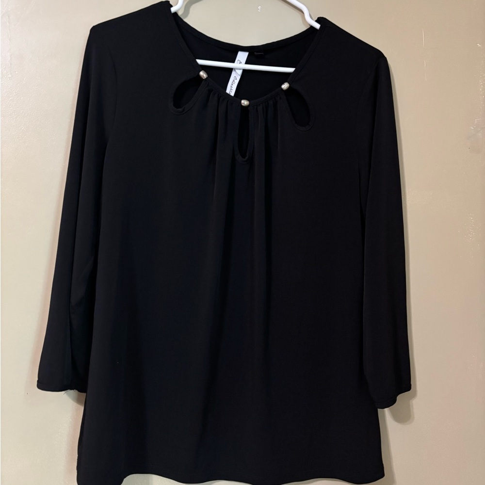NY Collection Black Blouse with Pearl Accents